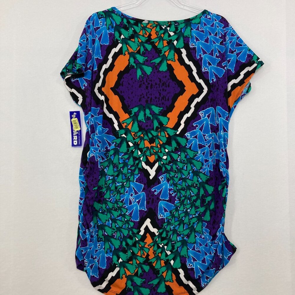 New Peter Nygard size XL Colorful Artsy Abstract Ruched Side Stretch‎ Knit Top - Picture 9 of 11